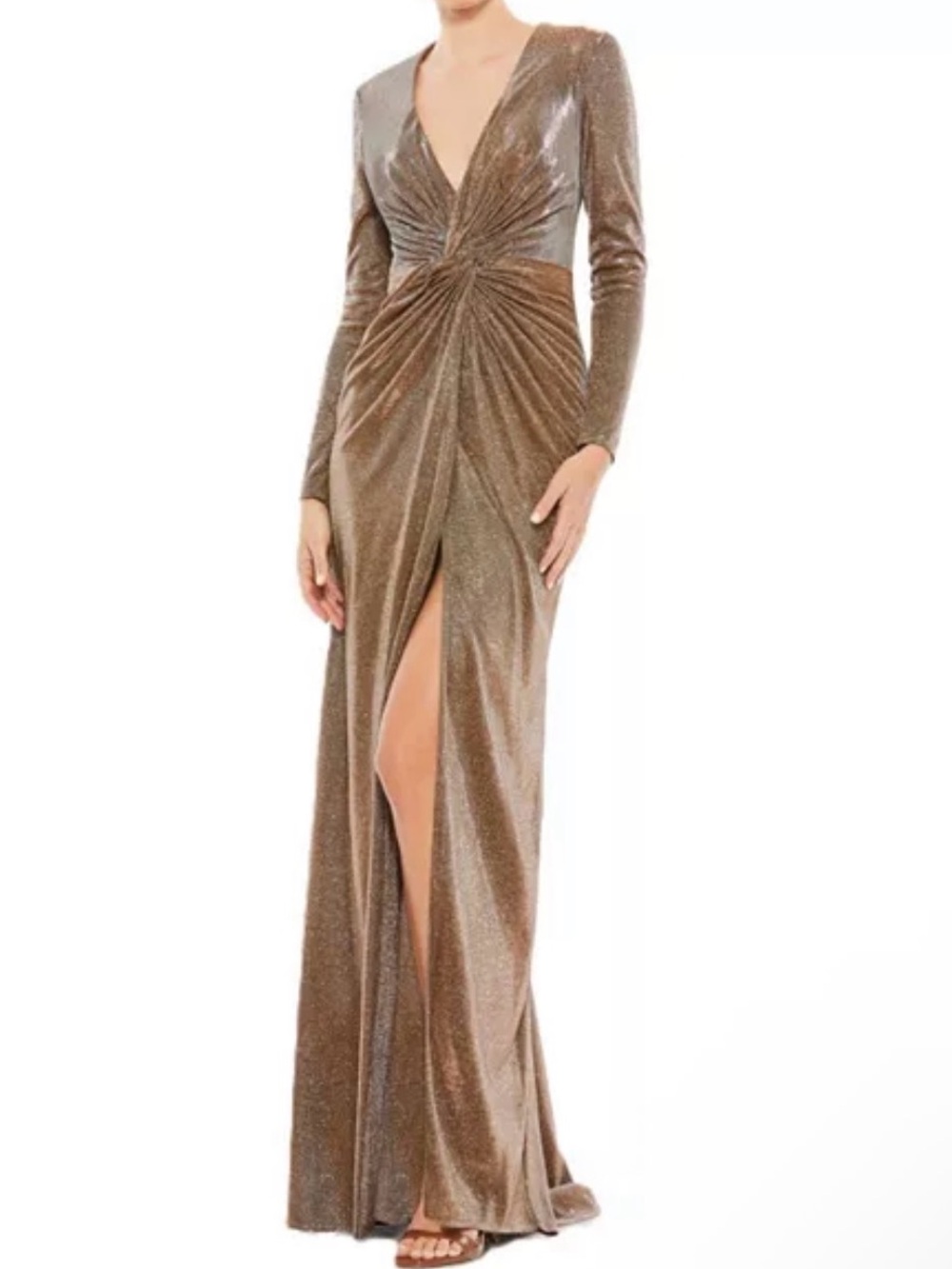 $298 Mac Duggal Front Twist V Neck Long Sleeve Gown Sz 0